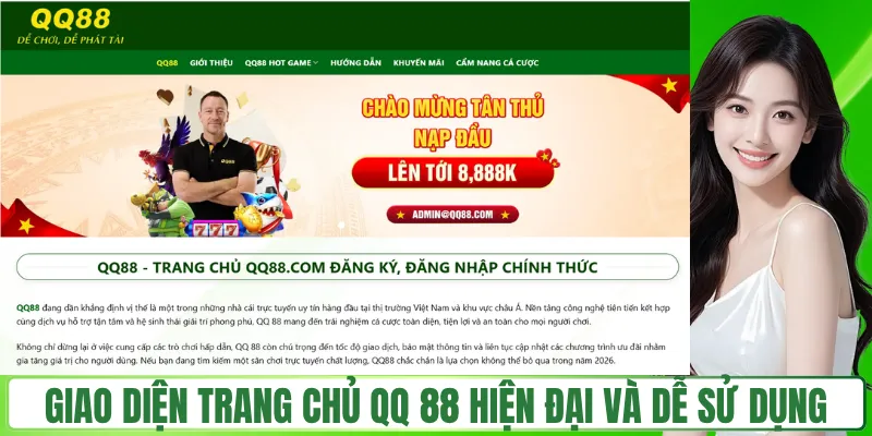 QQ88 🎖️ World Cup 2026 Đã Đến Chân Rồi Đăng Ký Ngay Để Chơi Nào Giao diện trang chủ QQ 88 hiện đại và dễ sử dụng